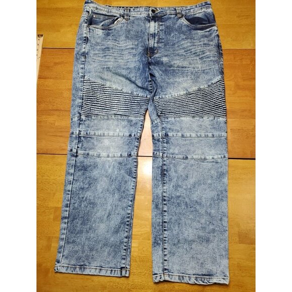 Marc Ecko Cut And Sew Mens Blue Denim Jeans Straight Fit Size 42x30 Baggy Y2K - Picture 1 of 12